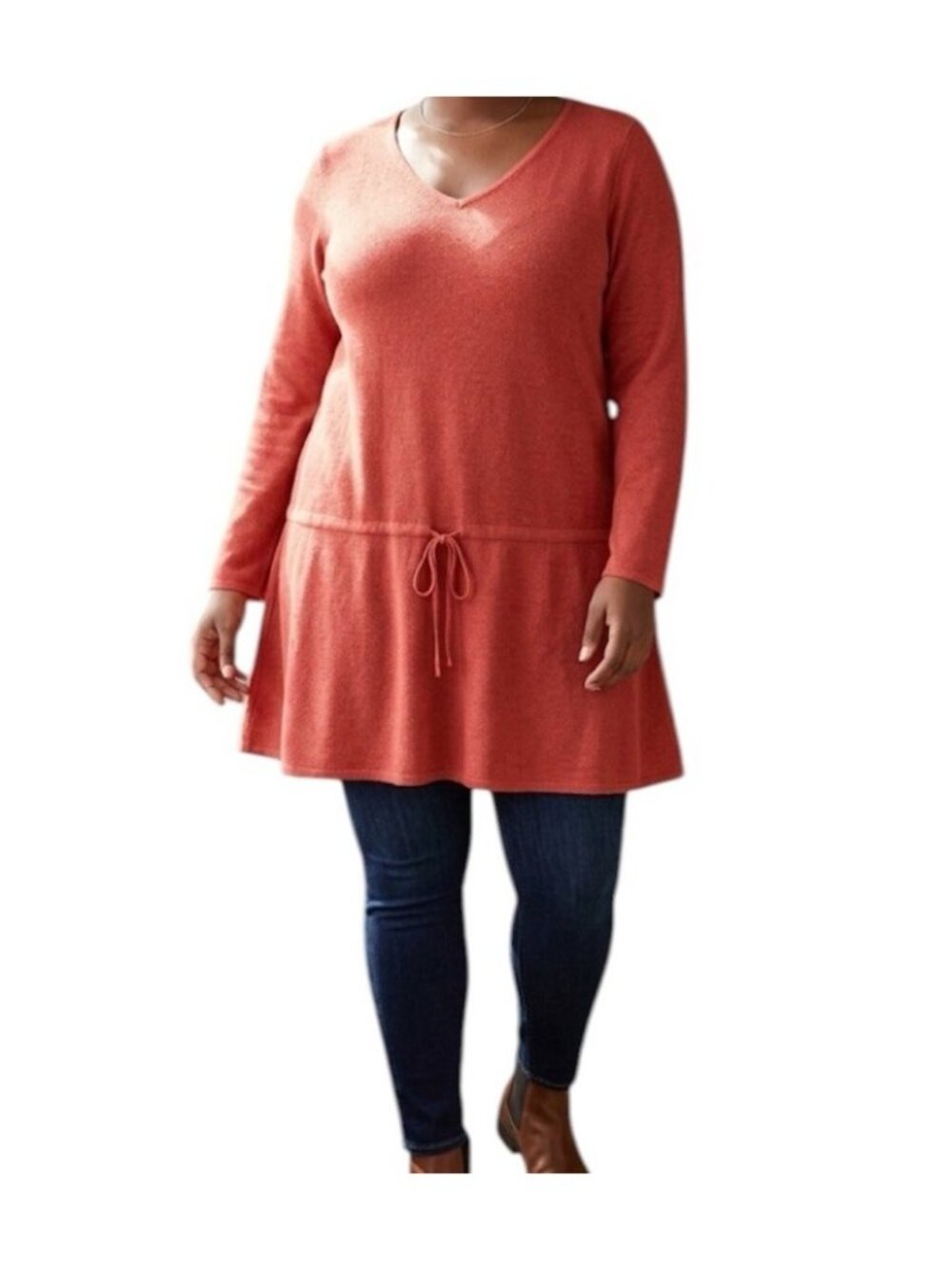 Eileen Fisher Soft Orange Cashmere & Silk Pullover Drawstring Sweater Size XL